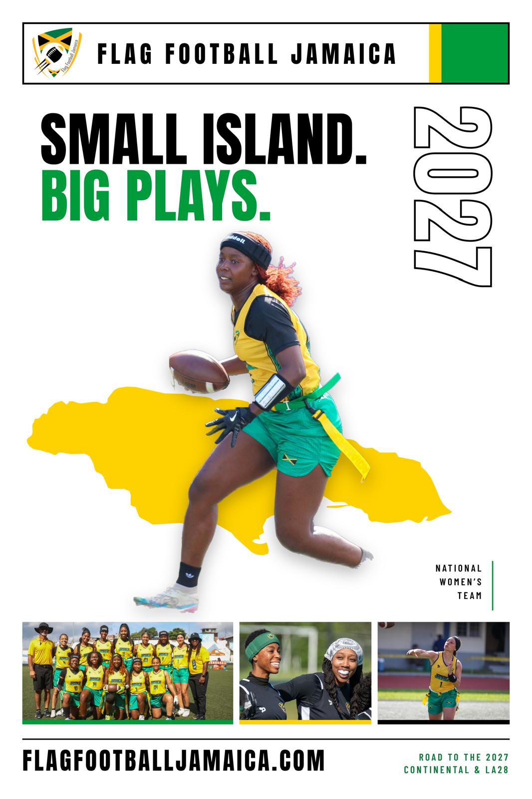 Small Island. Big Plays. 2027 — Jamaica Women's National Team poster, Road to the 2027 Continental & LA28